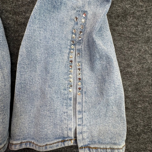 S.O.N.G. Slim Flare Jeans Women 5/27 Light Wash Rhinestone Slit Hem - Picture 14 of 15